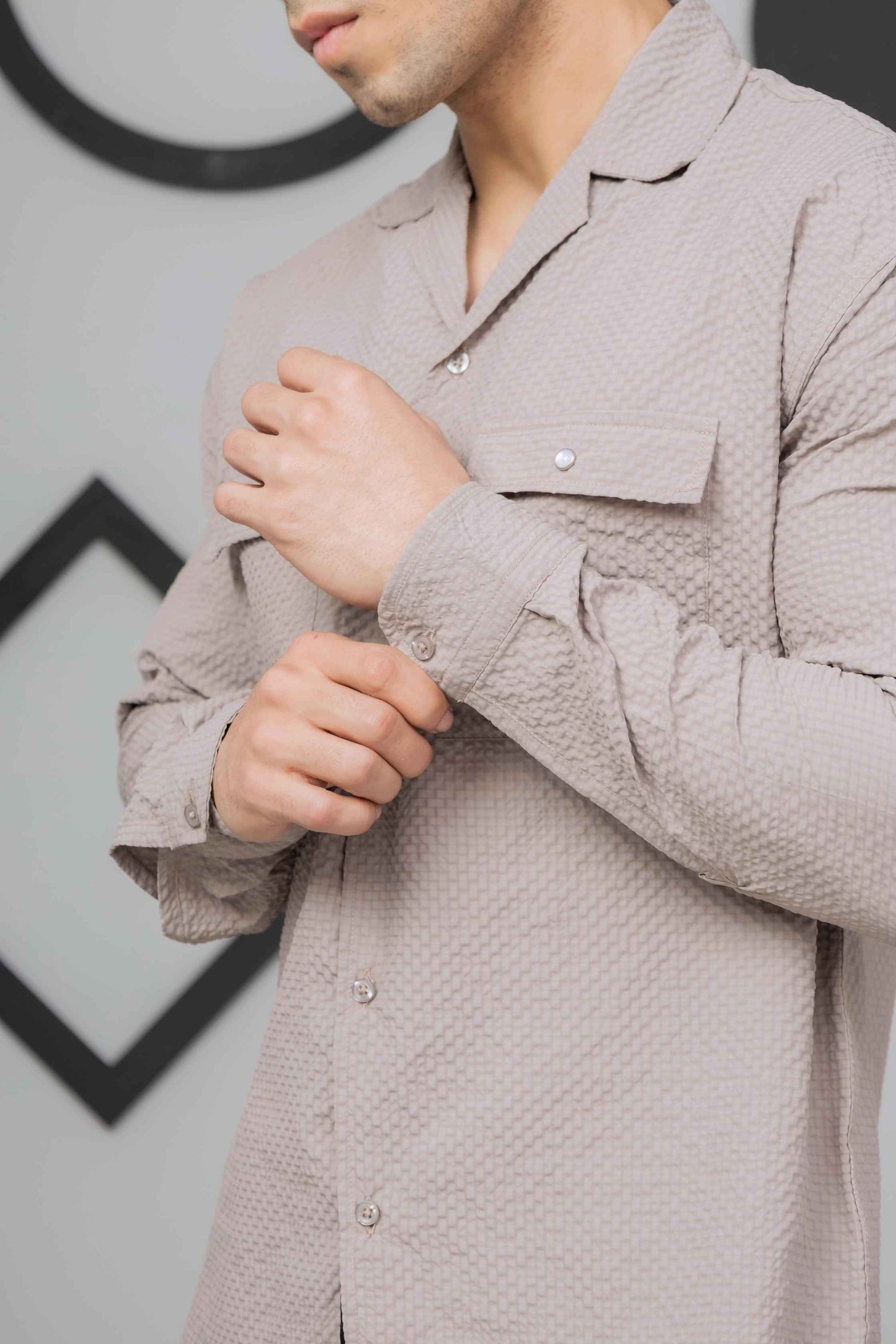 Light Beige Casual Bubble Shirt - Men's Fashion available at Ghar Mart Pakistan