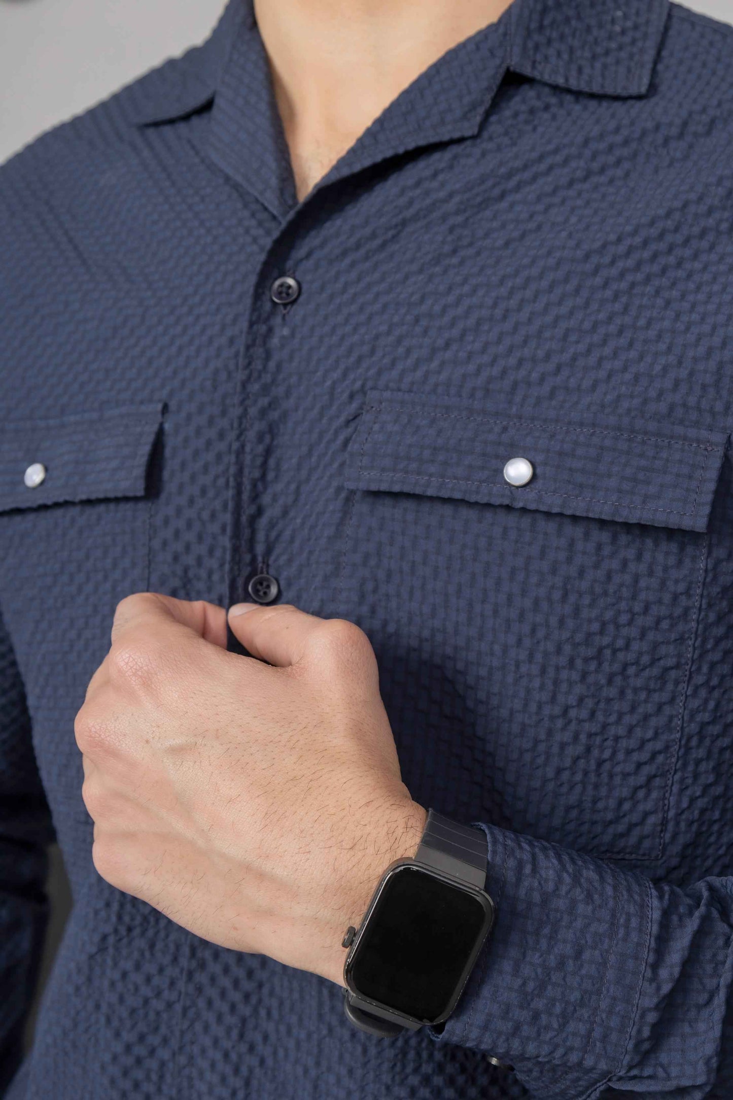 Navy Blue Bubble Shirt - Men's Fashion available at Ghar Mart Pakistan