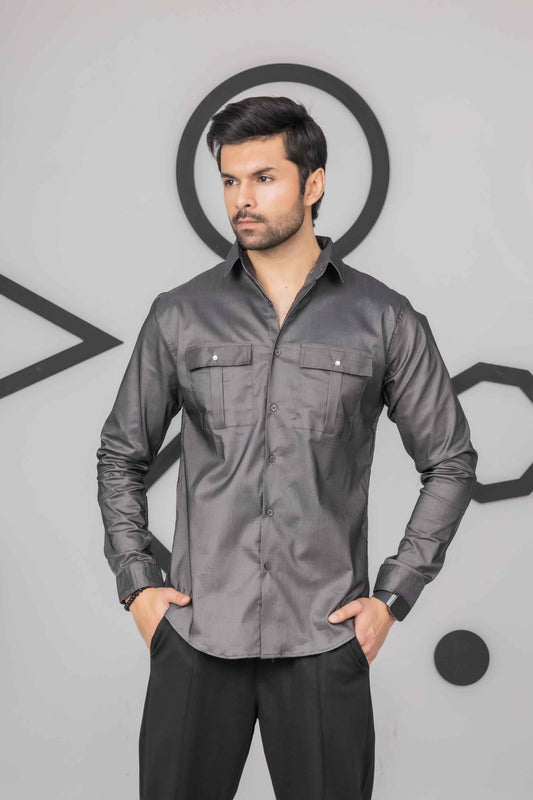 charcoal Grey Casual Shirt - Men's Fashion available at Ghar Mart Pakistan