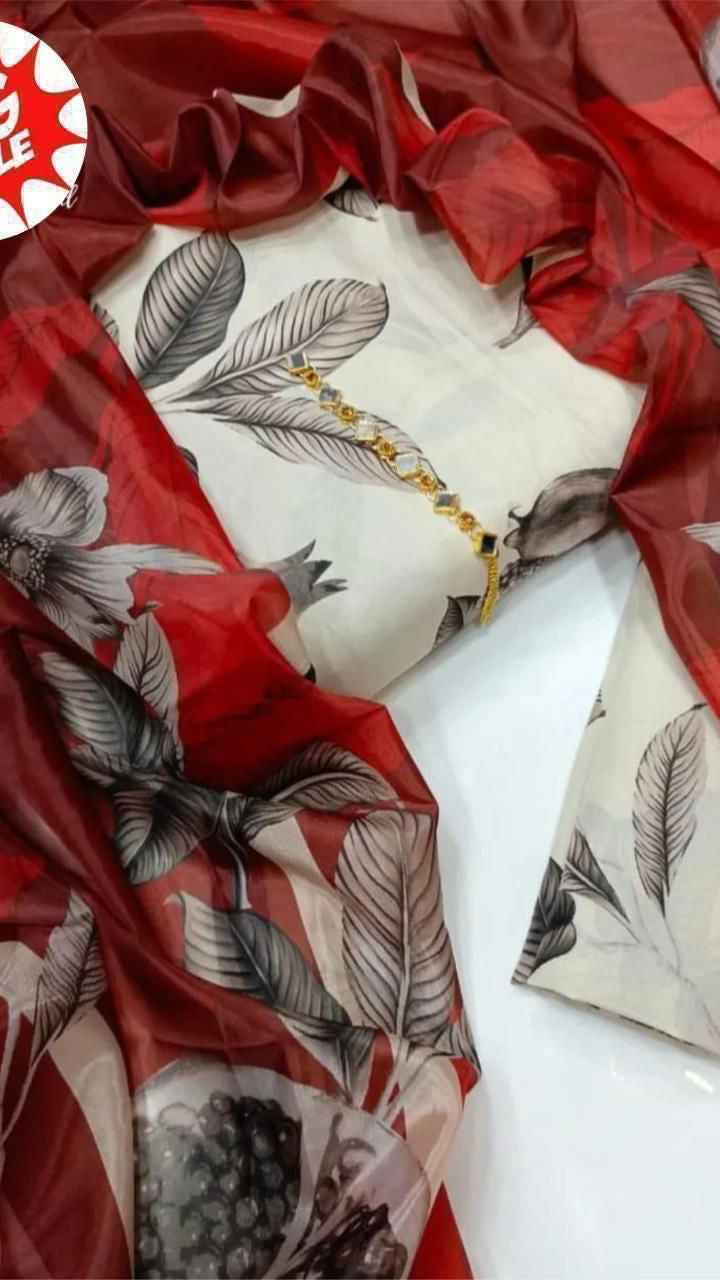 Digital Printed Swiss Lawn 3PC Suit with Chiffon Dupatta – Floral Unstitched #00 - Women's Fashion available at Ghar