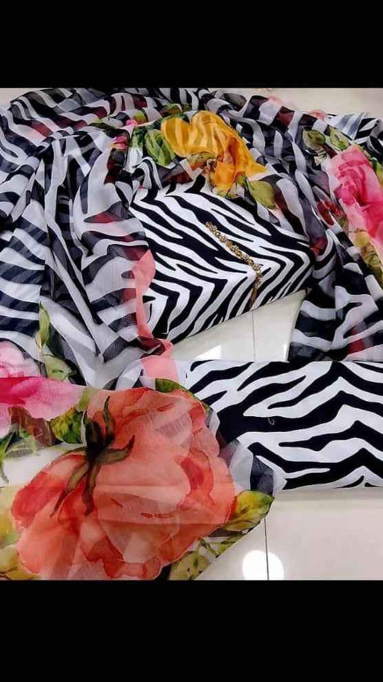 Digital Printed Swiss Lawn 3PC Suit with Chiffon Dupatta – Floral Unstitched #00 - Women's Fashion available at Ghar