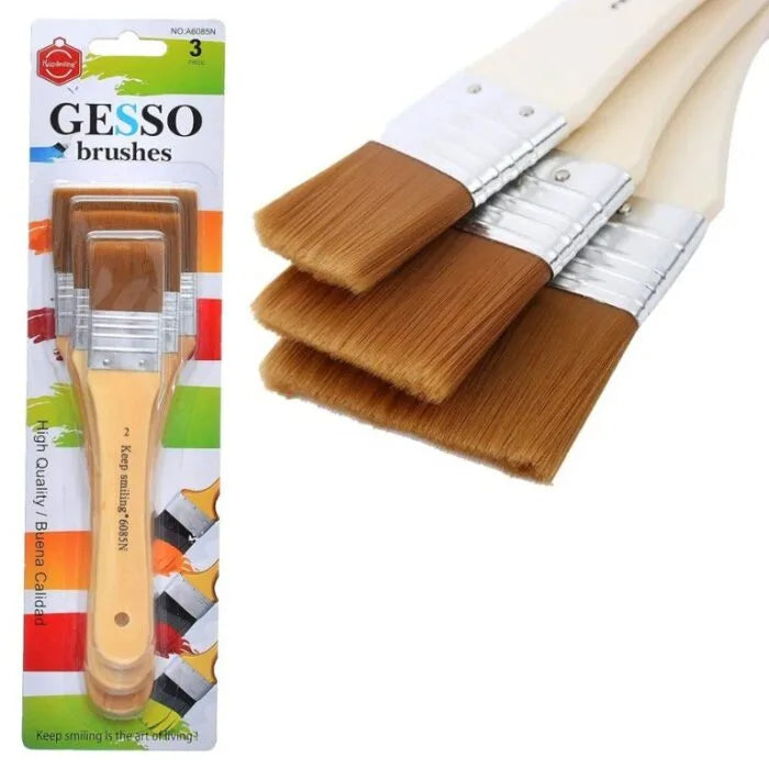 Keep Smiling 3-Piece Gesso Brush Set – Premium Flat Synthetic Bristle Paint Brus - Painting Brushes available at Ghar