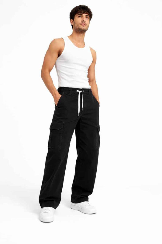 6 Pockets Baggy Style Black Cargo - Men's Fashion available at Ghar Mart Pakistan
