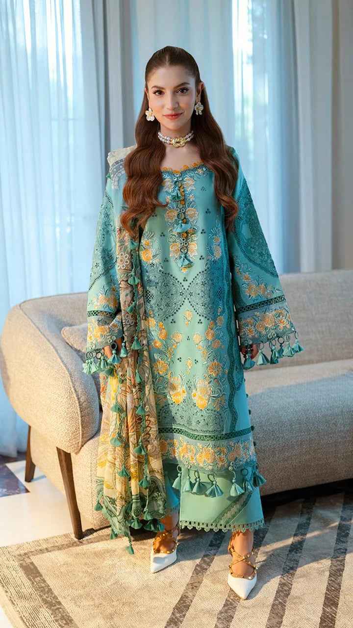 Ahmozi Jade Lawn Embroidered Black Eid Collection 2026 with Printed Silk Dupatta - Women's Fashion available at Ghar