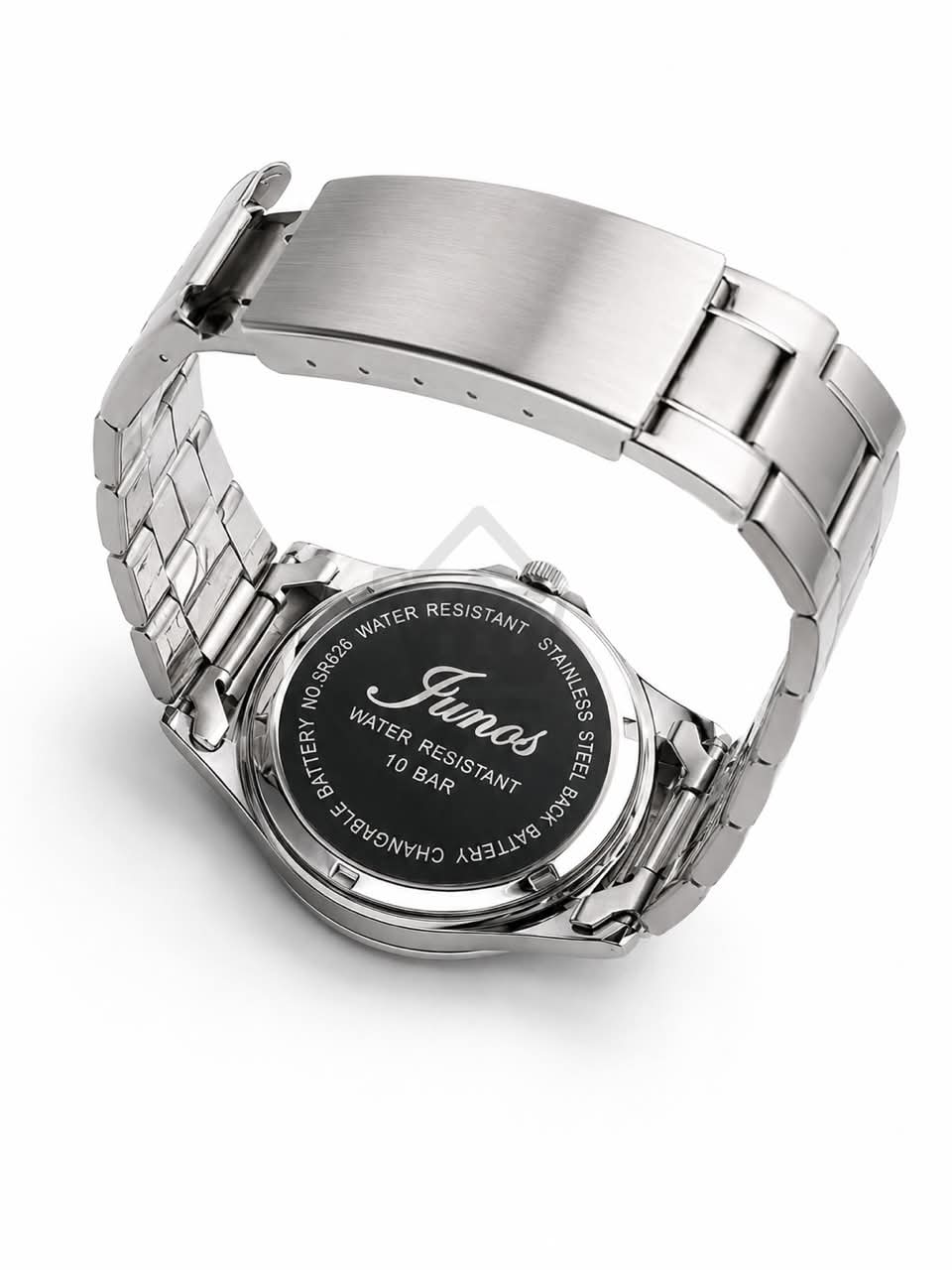 Junos Men’s Stainless Steel Watch – White Dial, Black Bezel & Date Display