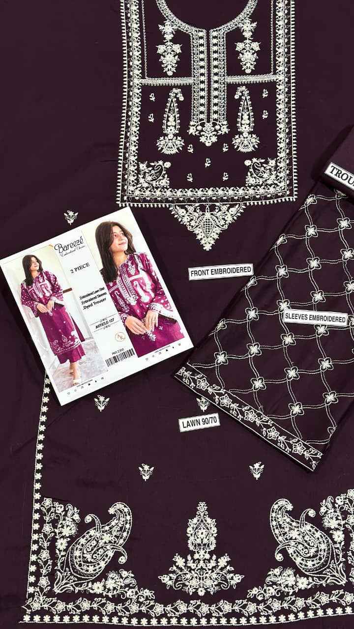 Ghar Mart Plum Embroidered Unstitched 2 Piece Lawn Suit for Women – Premium Pakistani Lawn Collection #0001