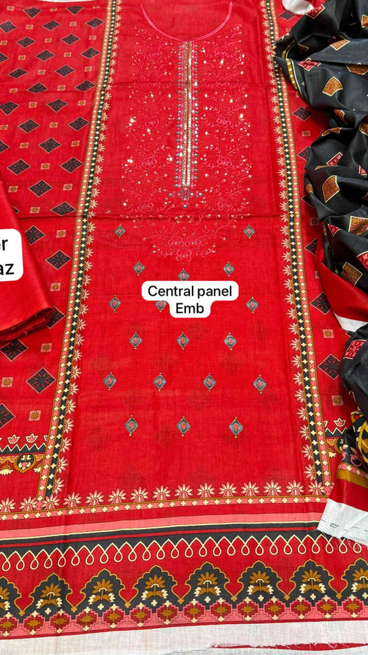 Mix Brand Embroidered Lawn 3PC Suit with Digital Printed Dupatta – Unstitched #0 - Women's Fashion available at Ghar