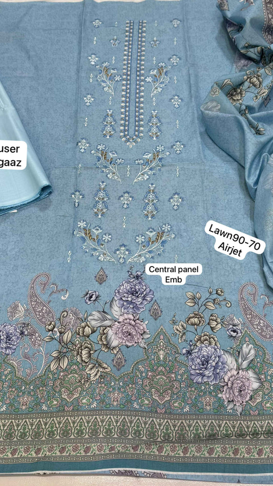 Mix Brand Embroidered Lawn 3PC Suit with Digital Printed Dupatta – Unstitched #0 - Women's Fashion available at Ghar