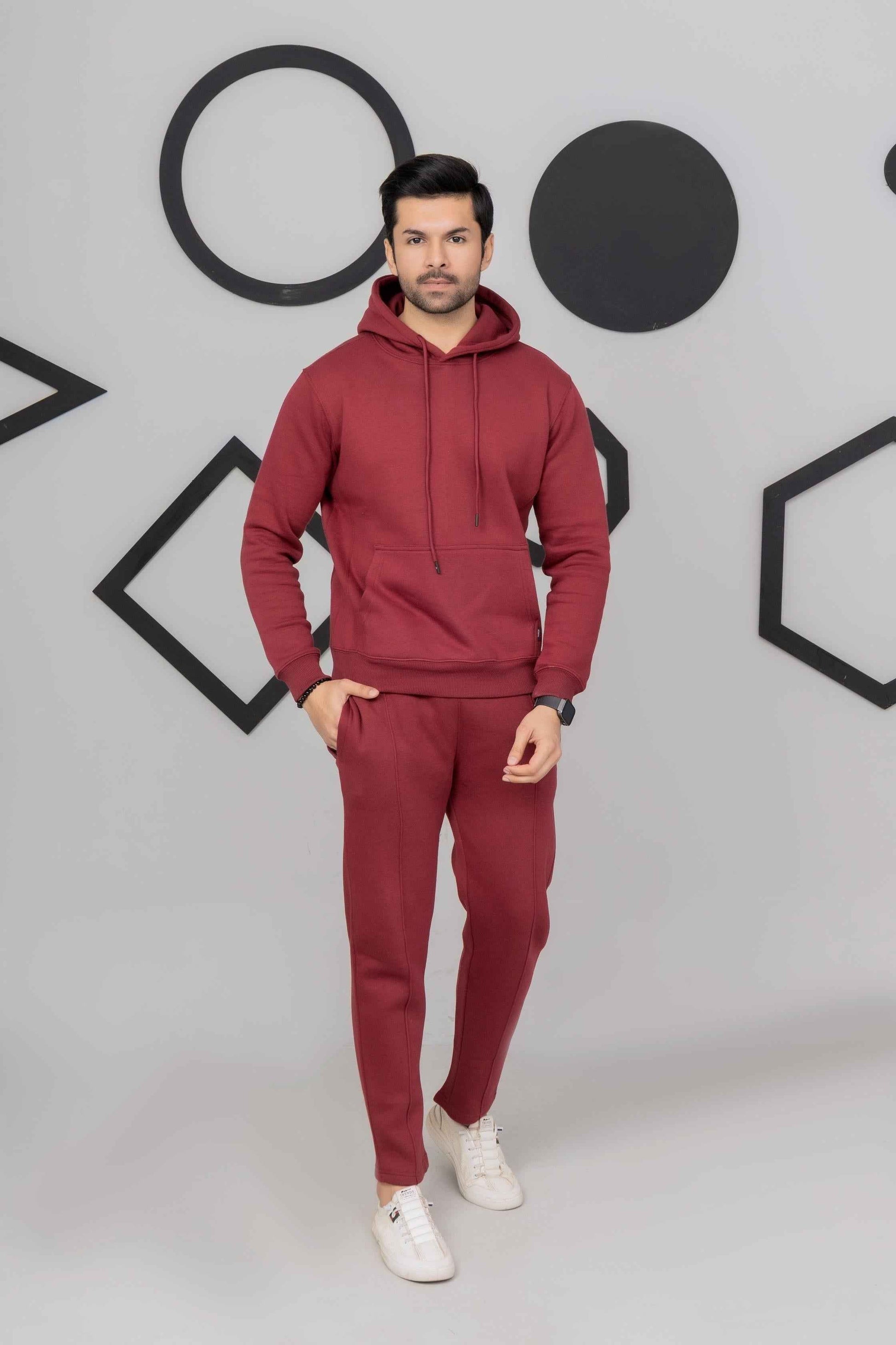 Burgundy Glow Flees Tracksuit - Ghar Mart Pakistan