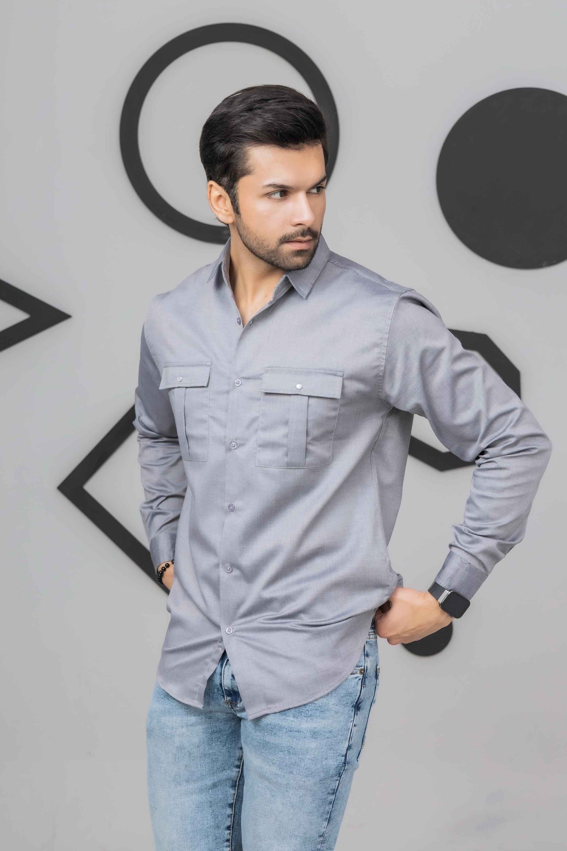 Light Grey Casual Shirt - Men's Fashion available at Ghar Mart Pakistan