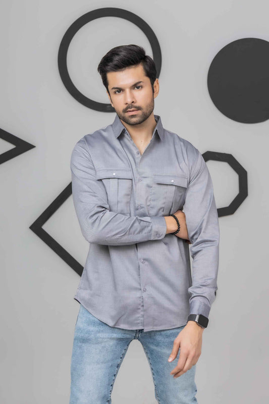 Light Grey Casual Shirt - Men's Fashion available at Ghar Mart Pakistan