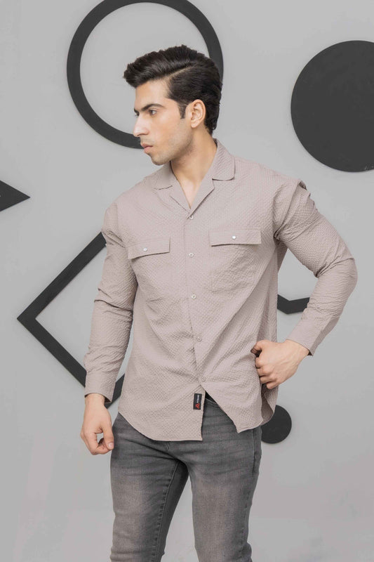 Light Beige Casual Bubble Shirt - Men's Fashion available at Ghar Mart Pakistan