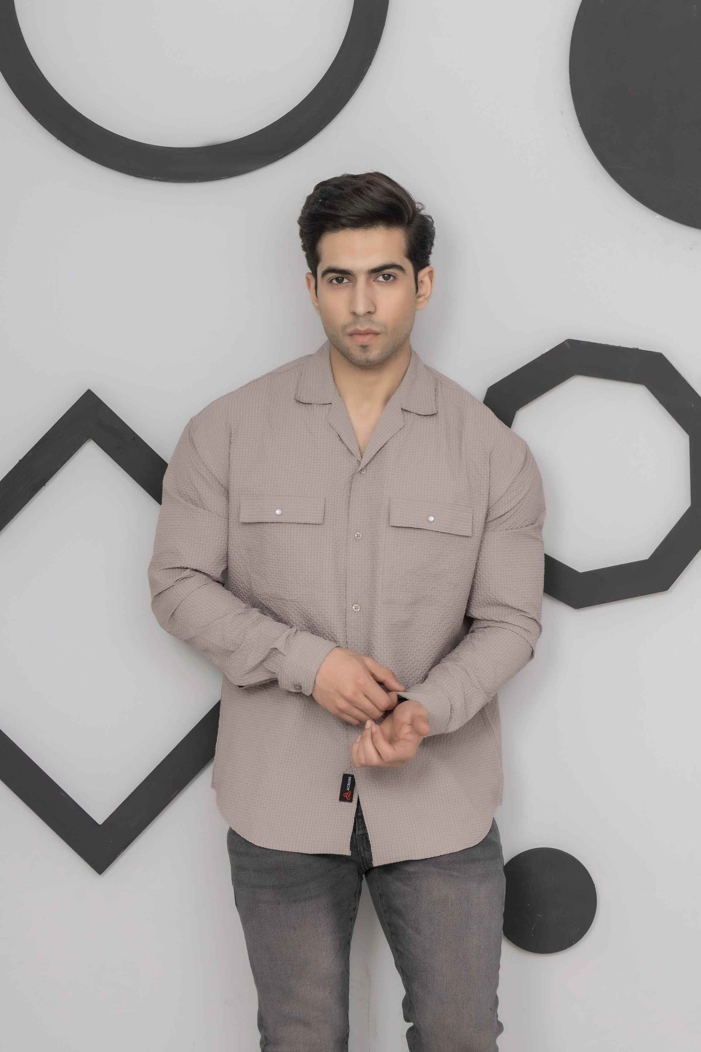 Light Beige Casual Bubble Shirt - Men's Fashion available at Ghar Mart Pakistan