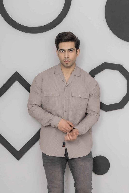 Light Beige Casual Bubble Shirt - Men's Fashion available at Ghar Mart Pakistan
