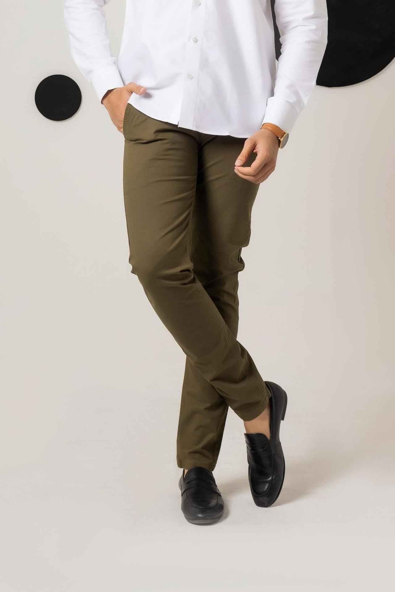 Olive Green Cotton Pant Regular Fit - Men's Fashion available at Ghar Mart Pakistan