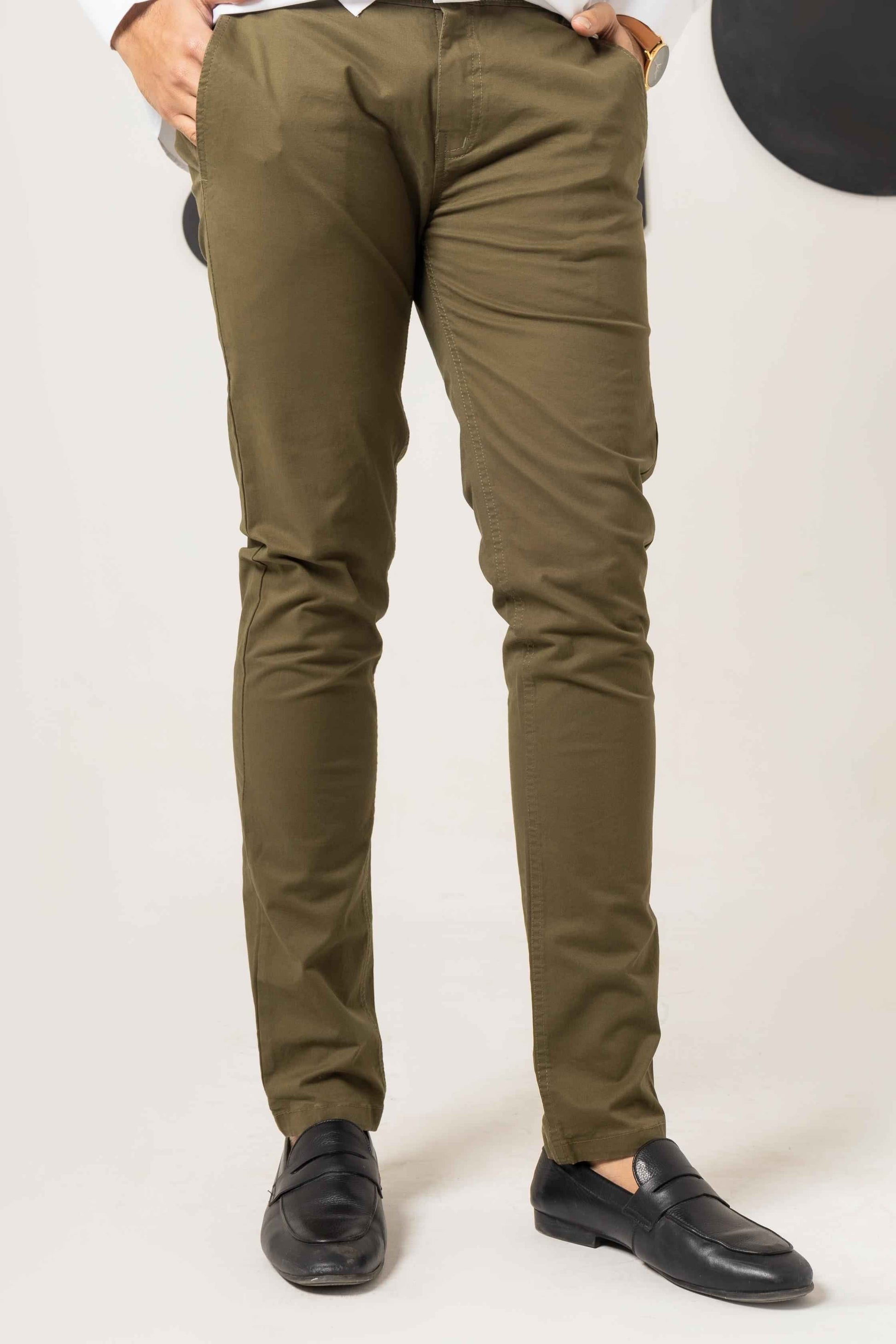 Olive Green Cotton Pant Regular Fit - Men's Fashion available at Ghar Mart Pakistan