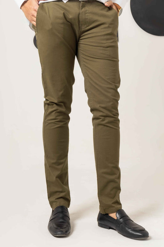 Olive Green Cotton Pant Regular Fit - Men's Fashion available at Ghar Mart Pakistan