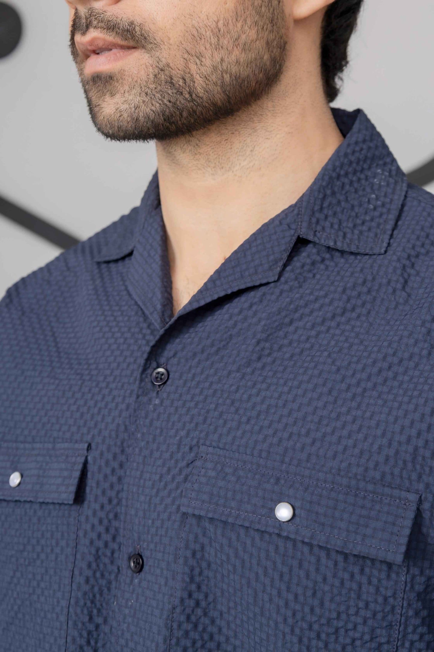 Navy Blue Bubble Shirt - Men's Fashion available at Ghar Mart Pakistan