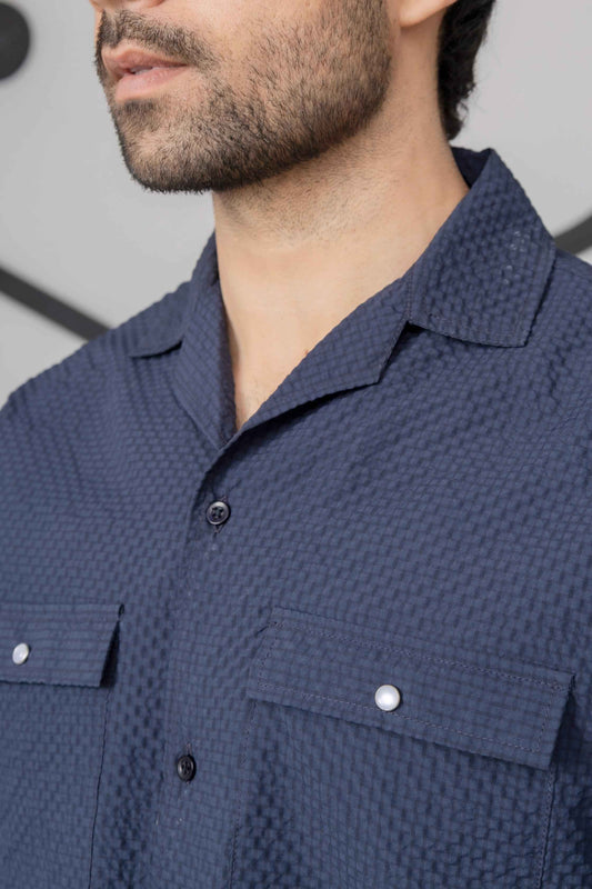 Navy Blue Bubble Shirt - Men's Fashion available at Ghar Mart Pakistan