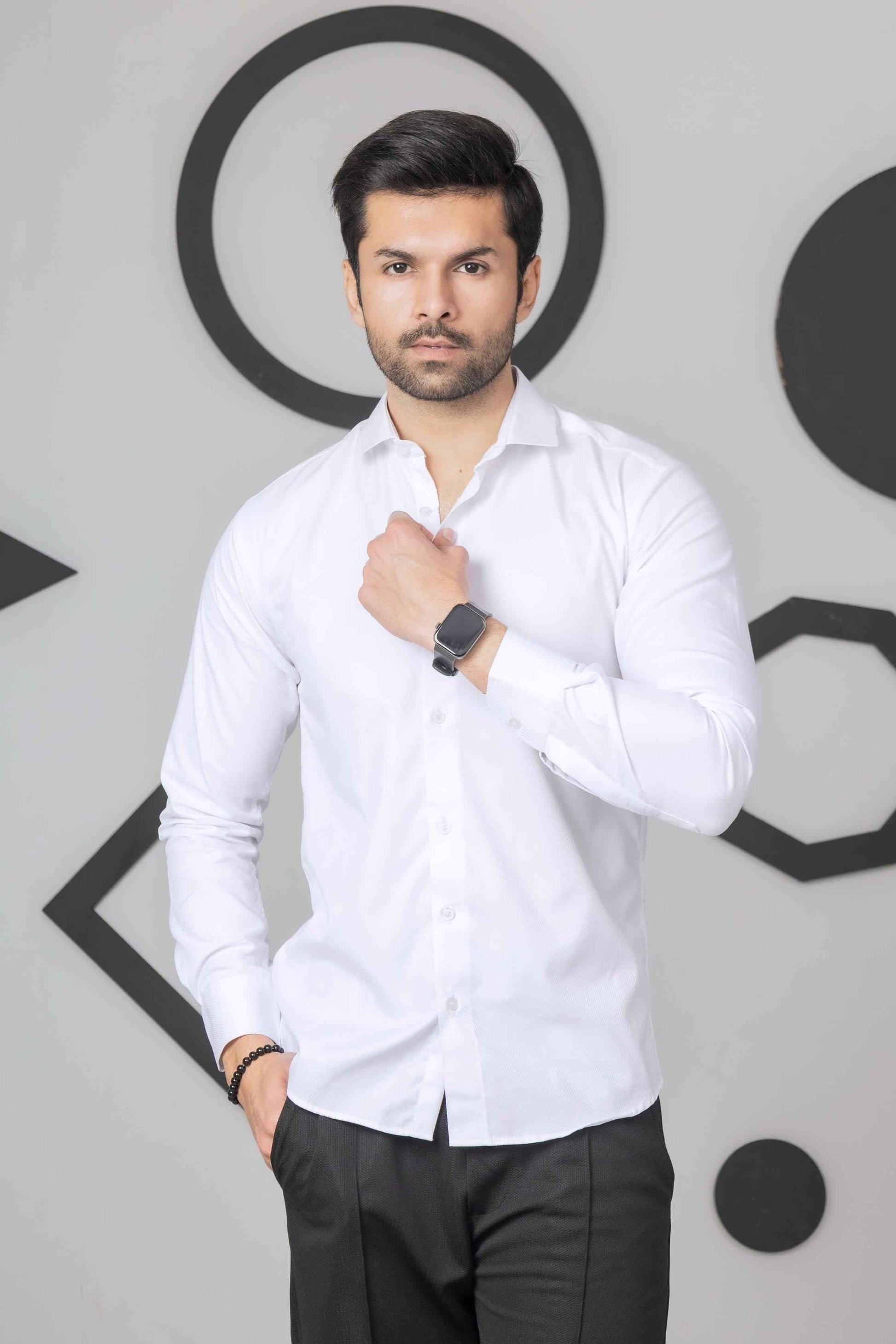 White Self Lining Dress Shirt - Men's Fashion available at Ghar Mart Pakistan