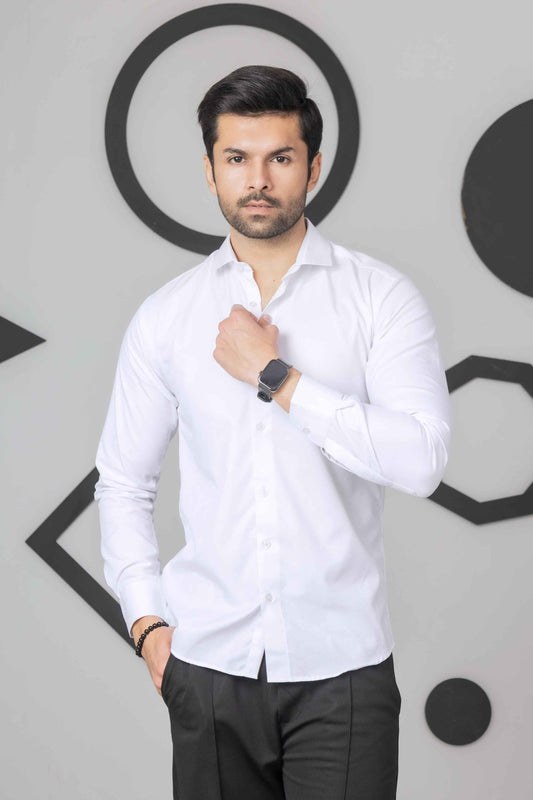 White Self Lining Dress Shirt - Men's Fashion available at Ghar Mart Pakistan