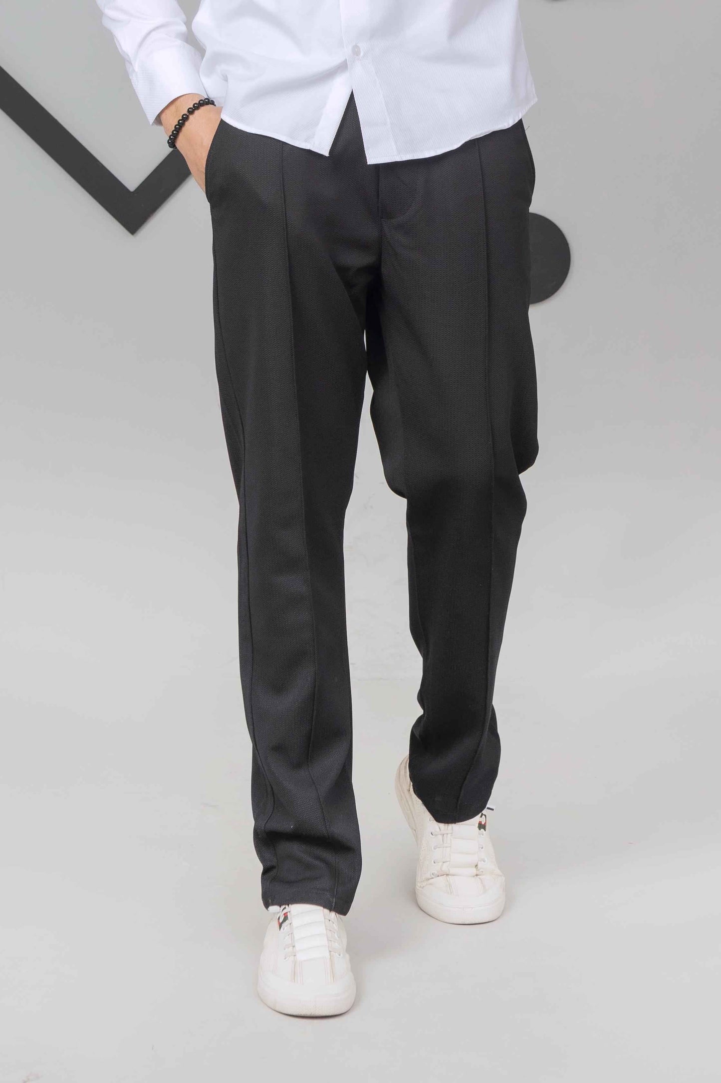 Black Front Plated Trouser - Men's Fashion available at Ghar Mart Pakistan