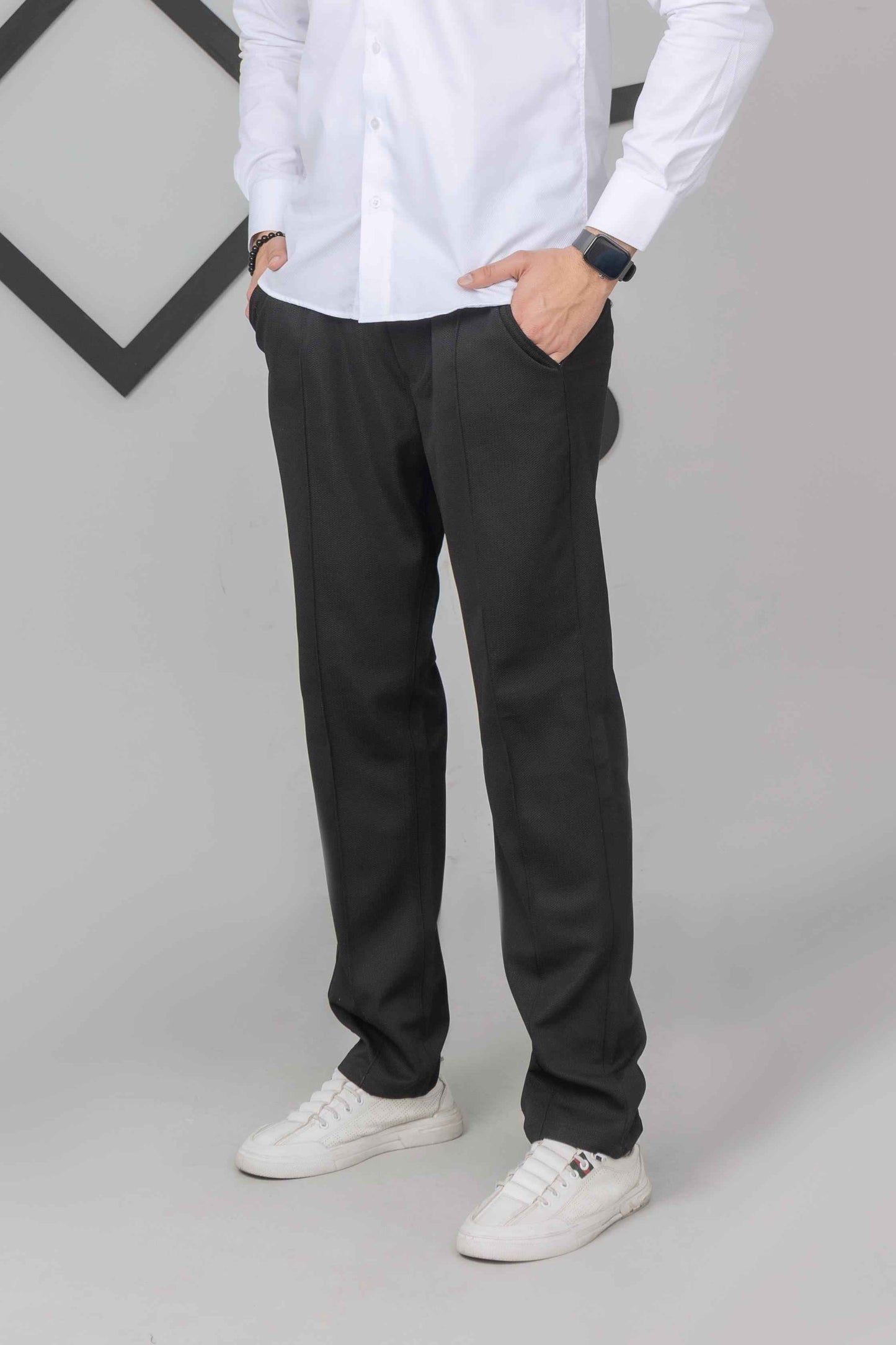 Black Front Plated Trouser - Men's Fashion available at Ghar Mart Pakistan