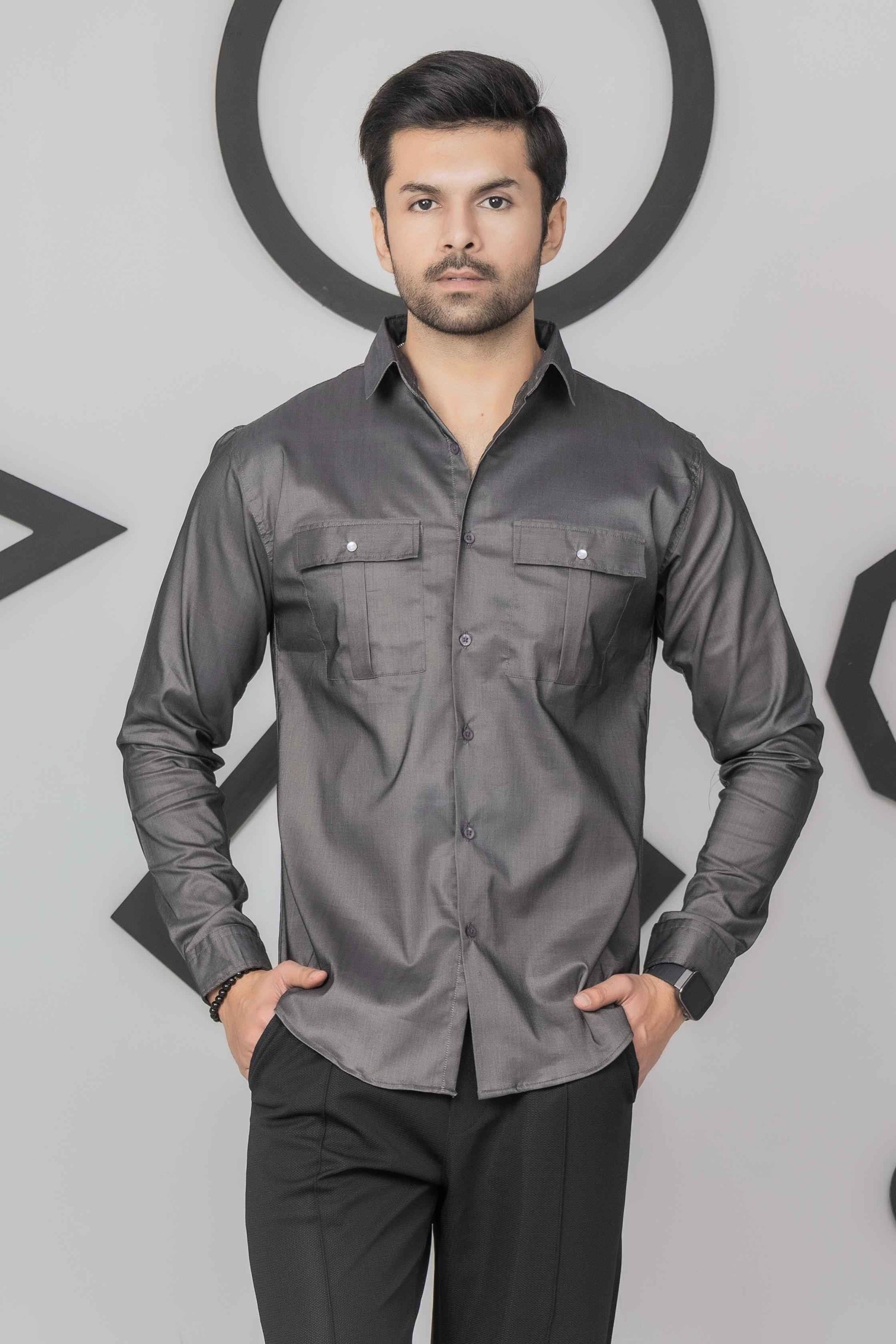 charcoal Grey Casual Shirt - Men's Fashion available at Ghar Mart Pakistan