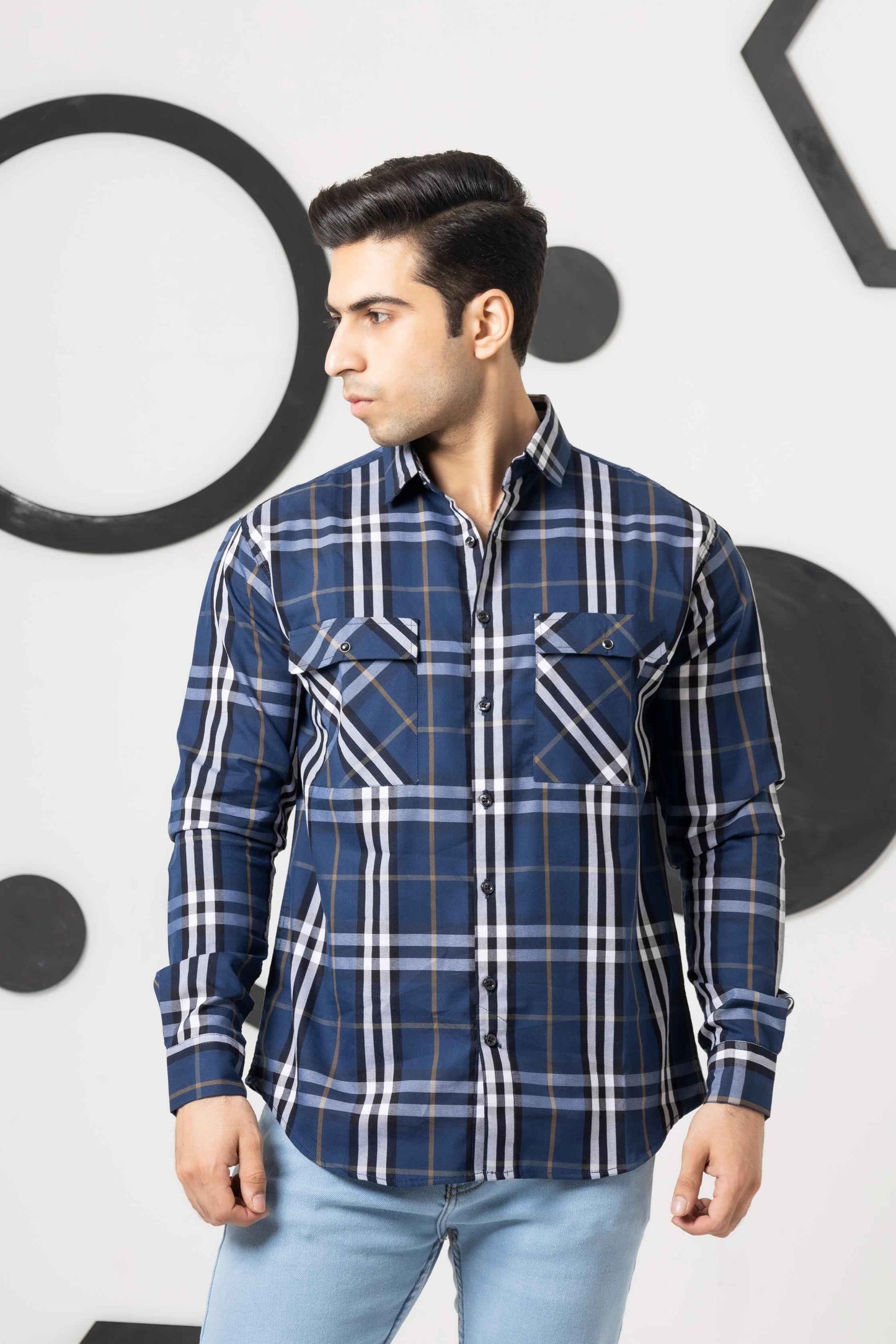 Saphire Blue Check Shirt - Ghar Mart Pakistan