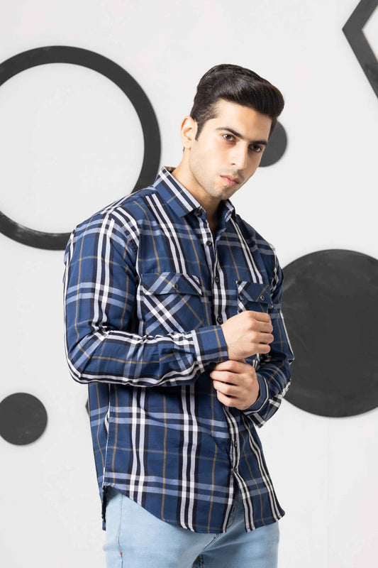 Saphire Blue Check Shirt - Ghar Mart Pakistan