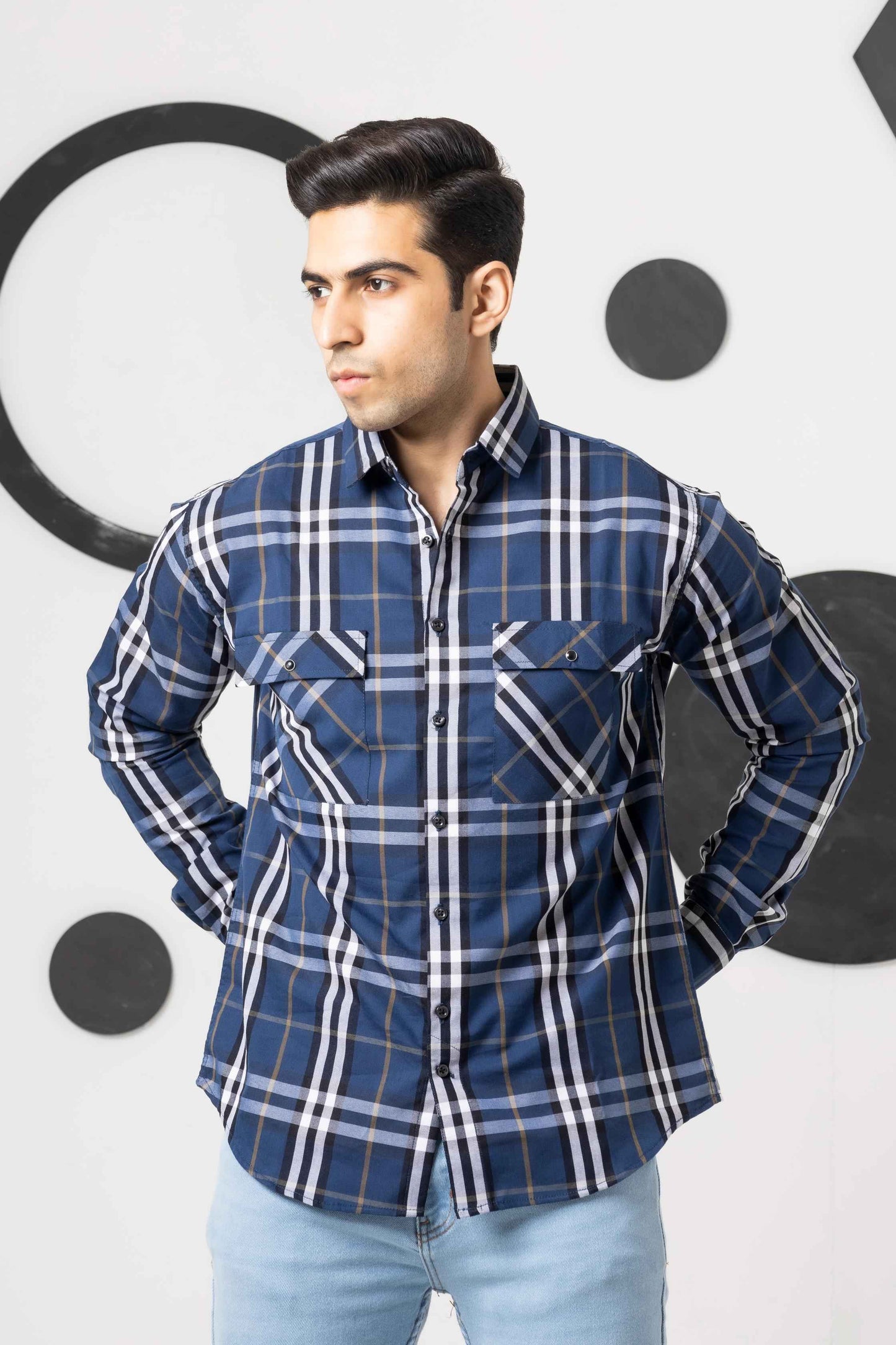 Saphire Blue Check Shirt - Ghar Mart Pakistan