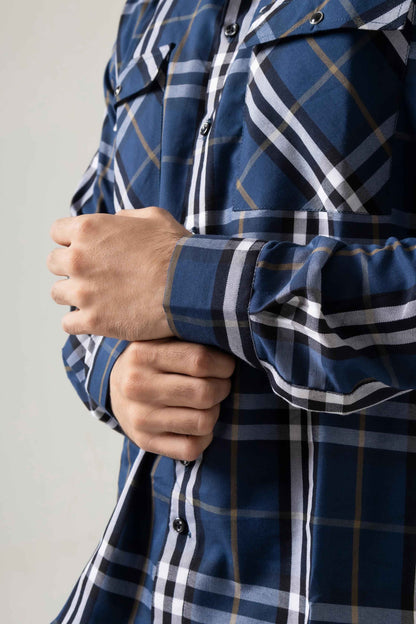 Saphire Blue Check Shirt - Ghar Mart Pakistan