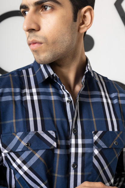 Saphire Blue Check Shirt - Ghar Mart Pakistan