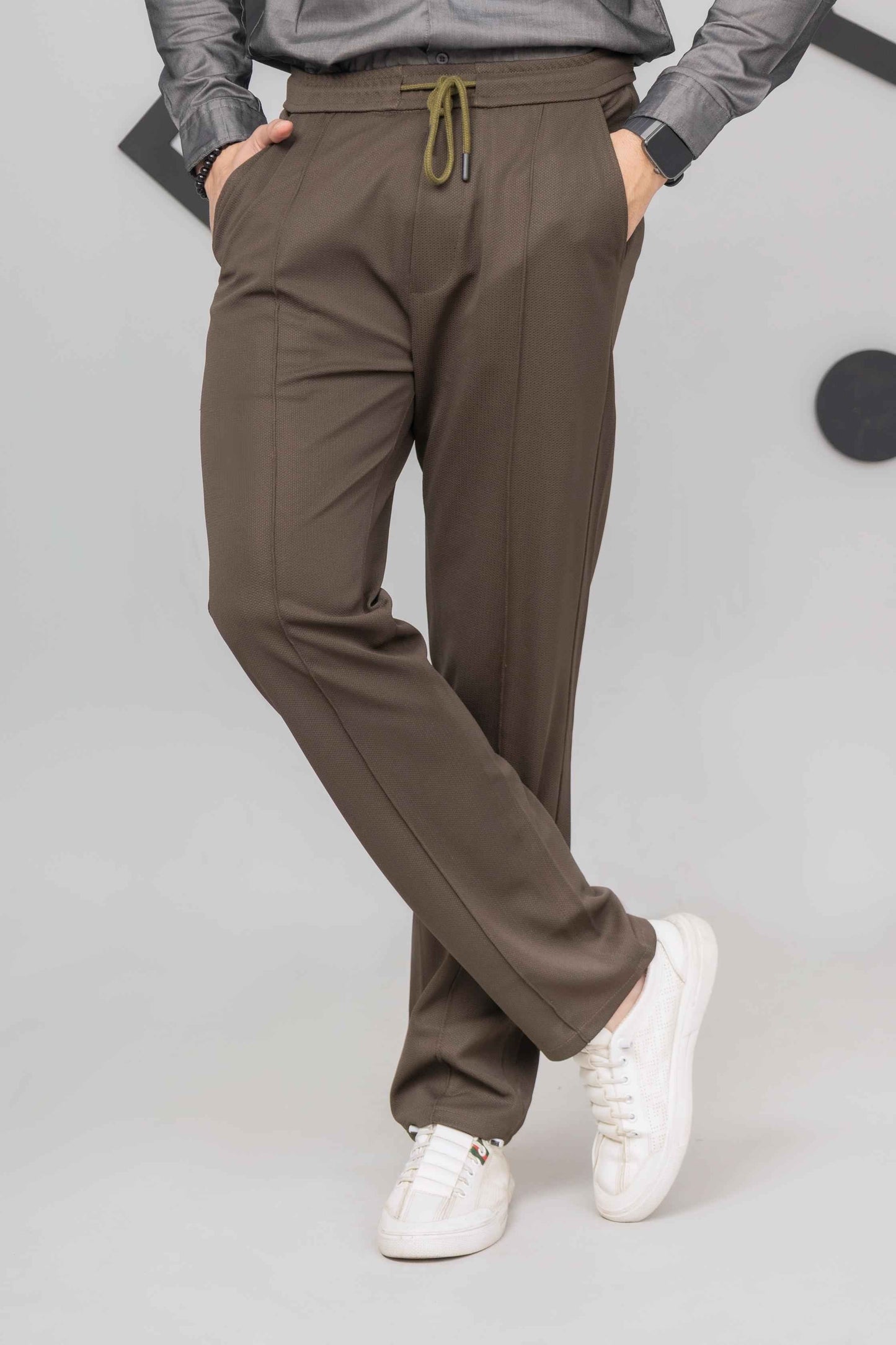 Olive green Dot Front Plated Trouser - Men's Fashion available at Ghar Mart Pakistan