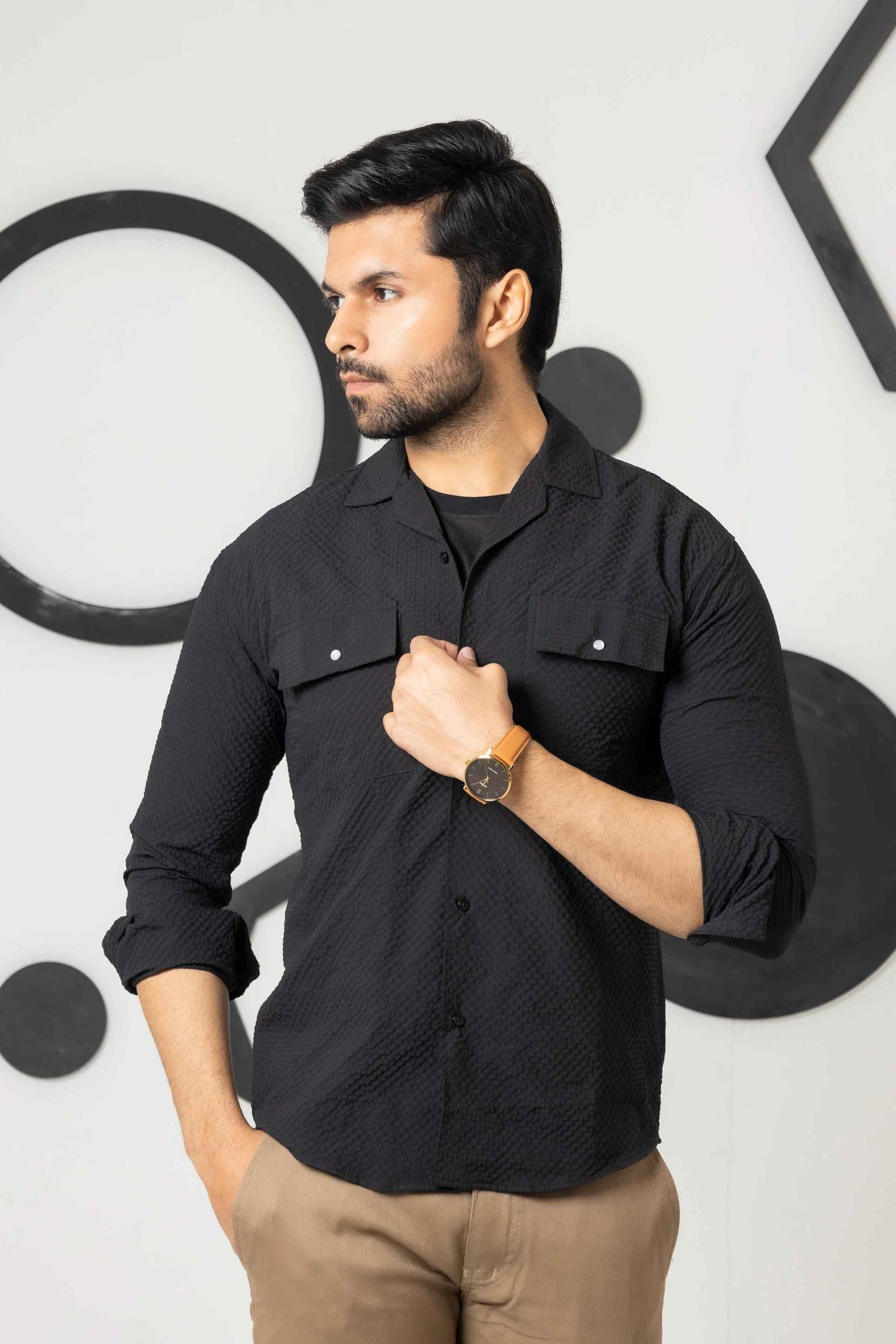 Black Zircon bubble Cusual Shirt - Men's Fashion available at Ghar Mart Pakistan