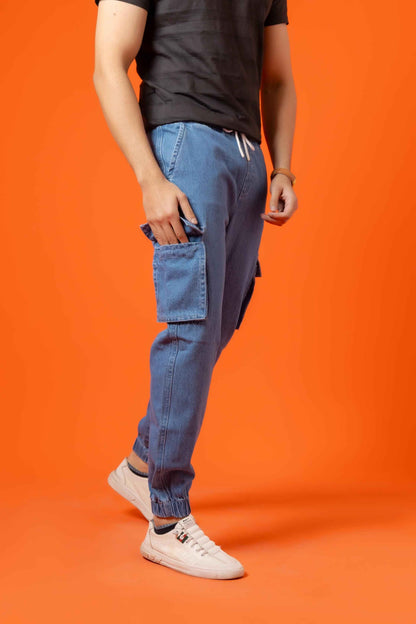 Light Blue Denim Relax Fit Cargo Pant - Ghar Mart Pakistan