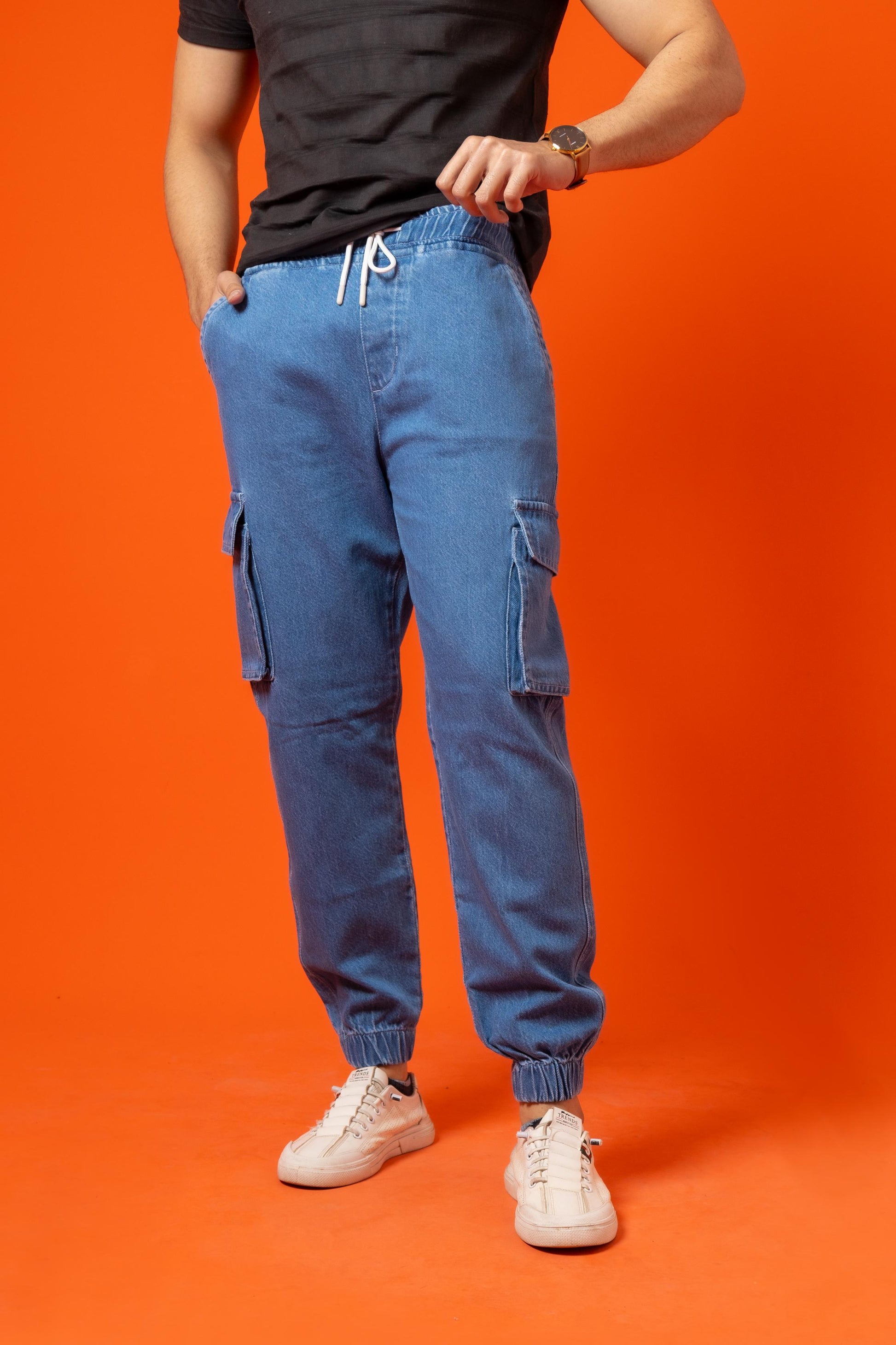 Light Blue Denim Relax Fit Cargo Pant - Ghar Mart Pakistan