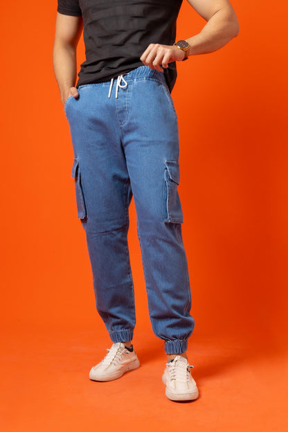 Light Blue Denim Relax Fit Cargo Pant - Ghar Mart Pakistan