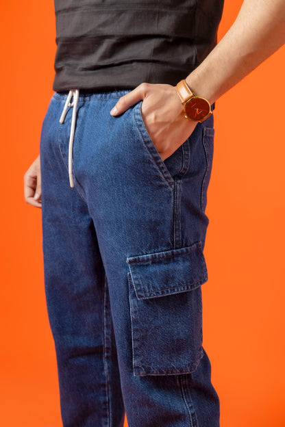 Blue Denim Relax Fit Cargo Pant - Ghar Mart Pakistan