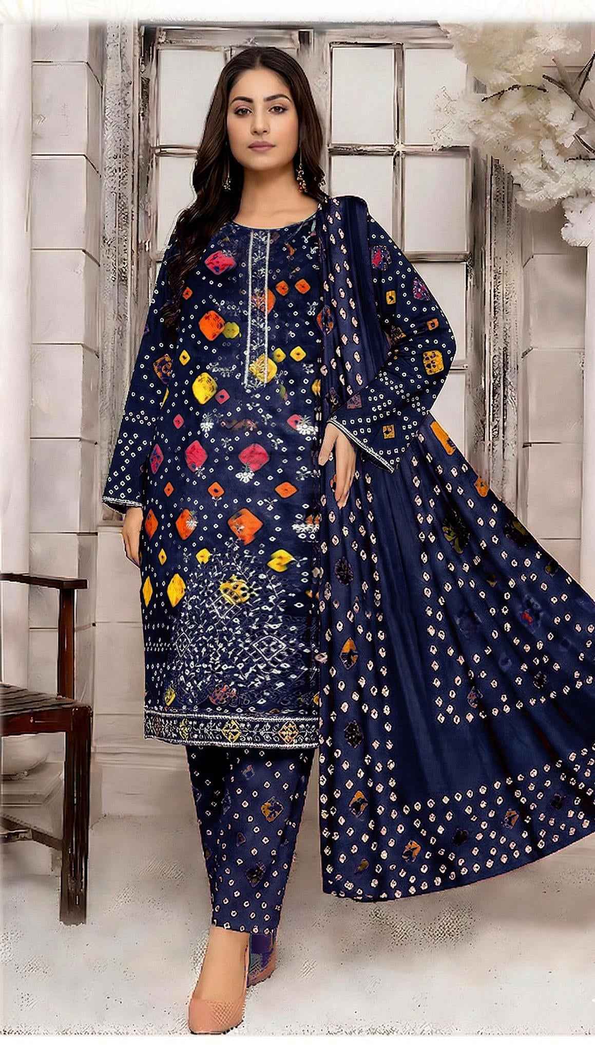 Sapphire Lawn Embroidered 3PC Suit with Chiffon Dupatta – Unstitched #0005 - Women's Fashion available at Ghar Mart