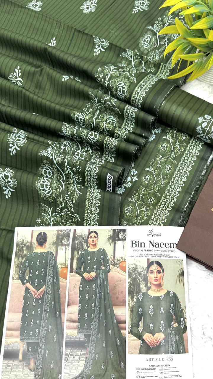 Bin Naeem Premium Lawn 3PC Printed Suit 2026 with Voil Dupatta – Unstitched #002 - Women's Fashion available at Ghar