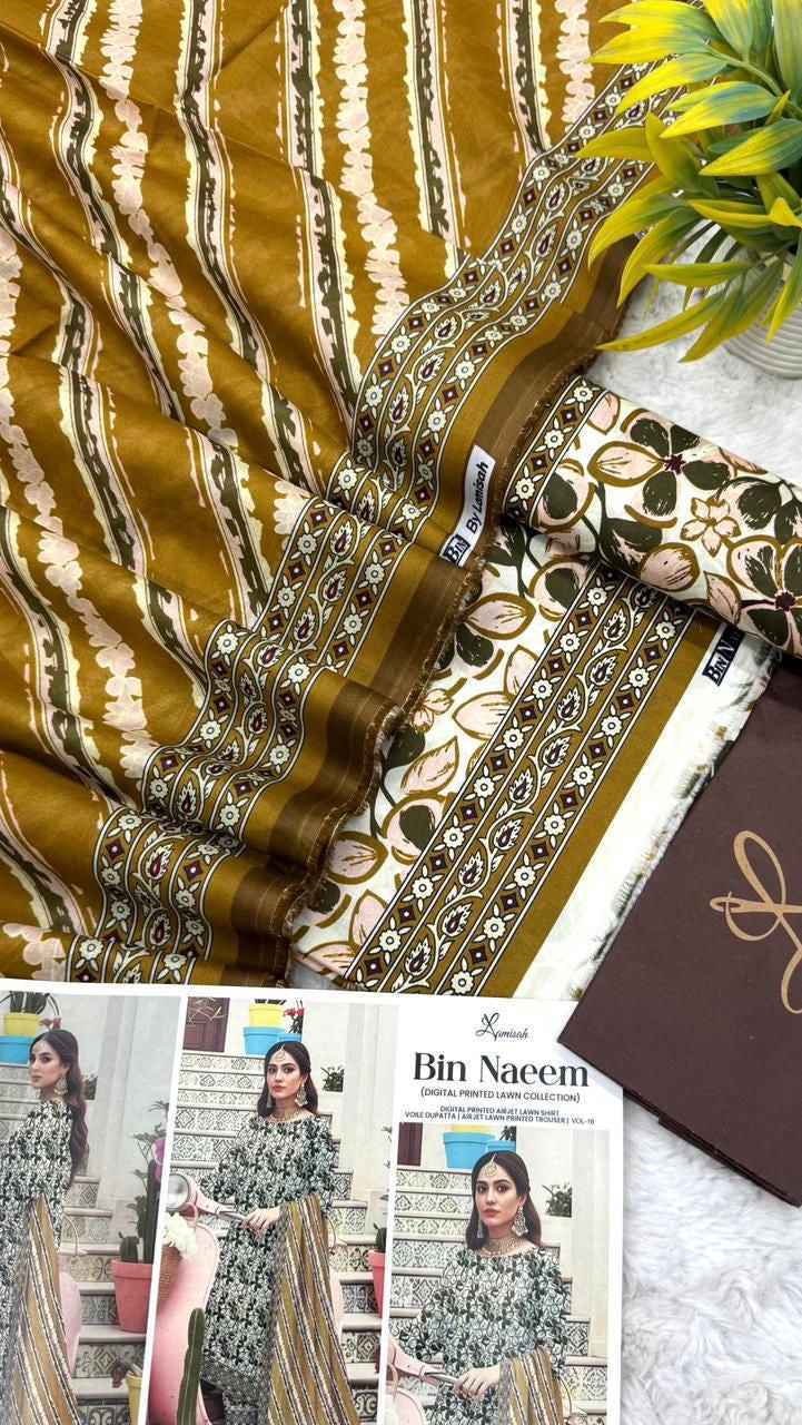 Bin Naeem Premium Lawn 3PC Printed Suit 2026 with Voil Dupatta – Unstitched #002 - Women's Fashion available at Ghar