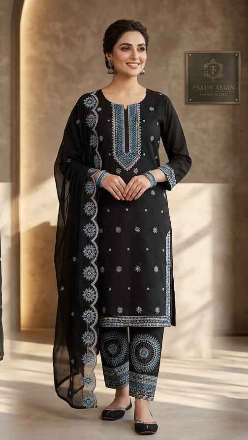 Boutique Style Embroidered Lawn Suit 2026 with Indian Chiffon Dupatta – Unstitch - Women's Fashion available at Ghar