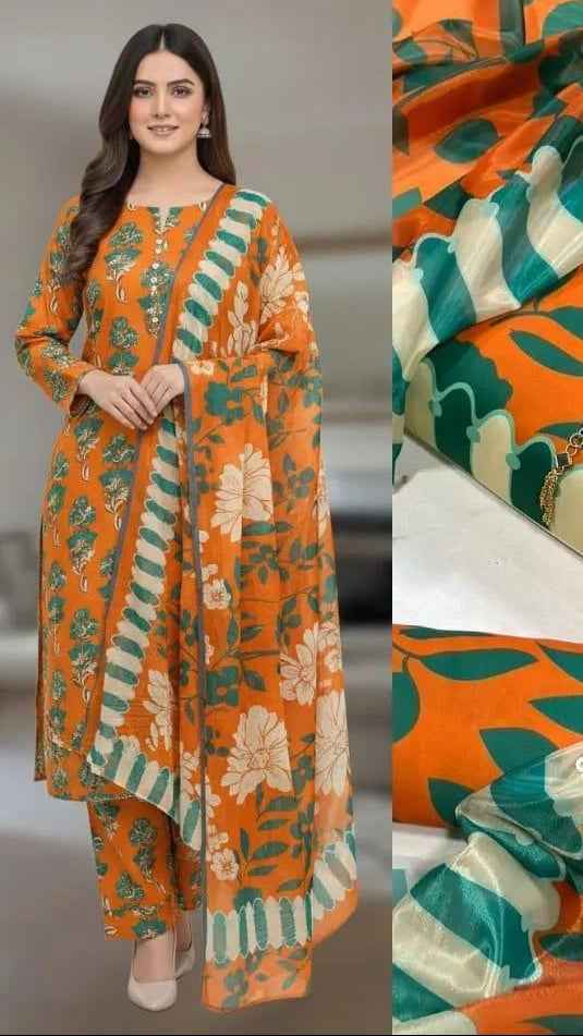 Digital Printed Swiss Lawn 3PC Suit with Chiffon Dupatta – Floral Unstitched #00 - Women's Fashion available at Ghar