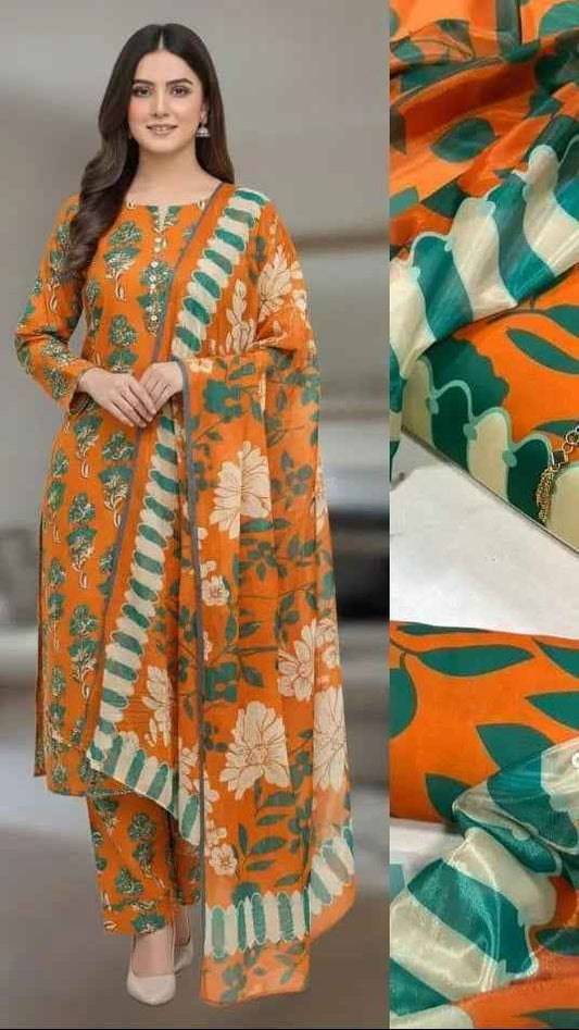 Digital Printed Swiss Lawn 3PC Suit with Chiffon Dupatta – Floral Unstitched #00 - Women's Fashion available at Ghar