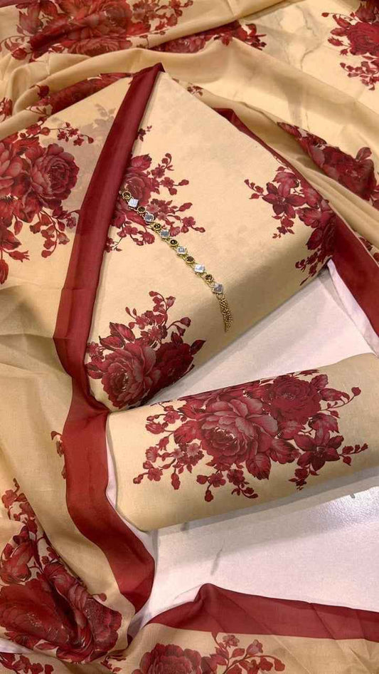 Digital Printed Swiss Lawn 3PC Suit with Chiffon Dupatta – Floral Unstitched #00 - Women's Fashion available at Ghar