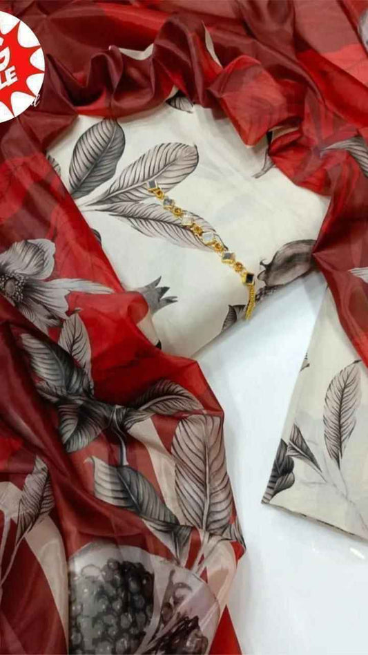 Digital Printed Swiss Lawn 3PC Suit with Chiffon Dupatta – Floral Unstitched #00 - Women's Fashion available at Ghar