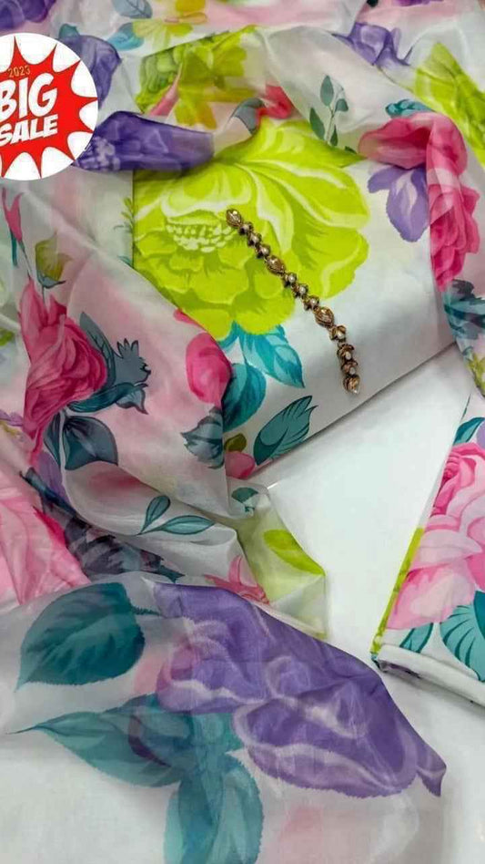Digital Printed Swiss Lawn 3PC Suit with Chiffon Dupatta – Floral Unstitched #00 - Women's Fashion available at Ghar