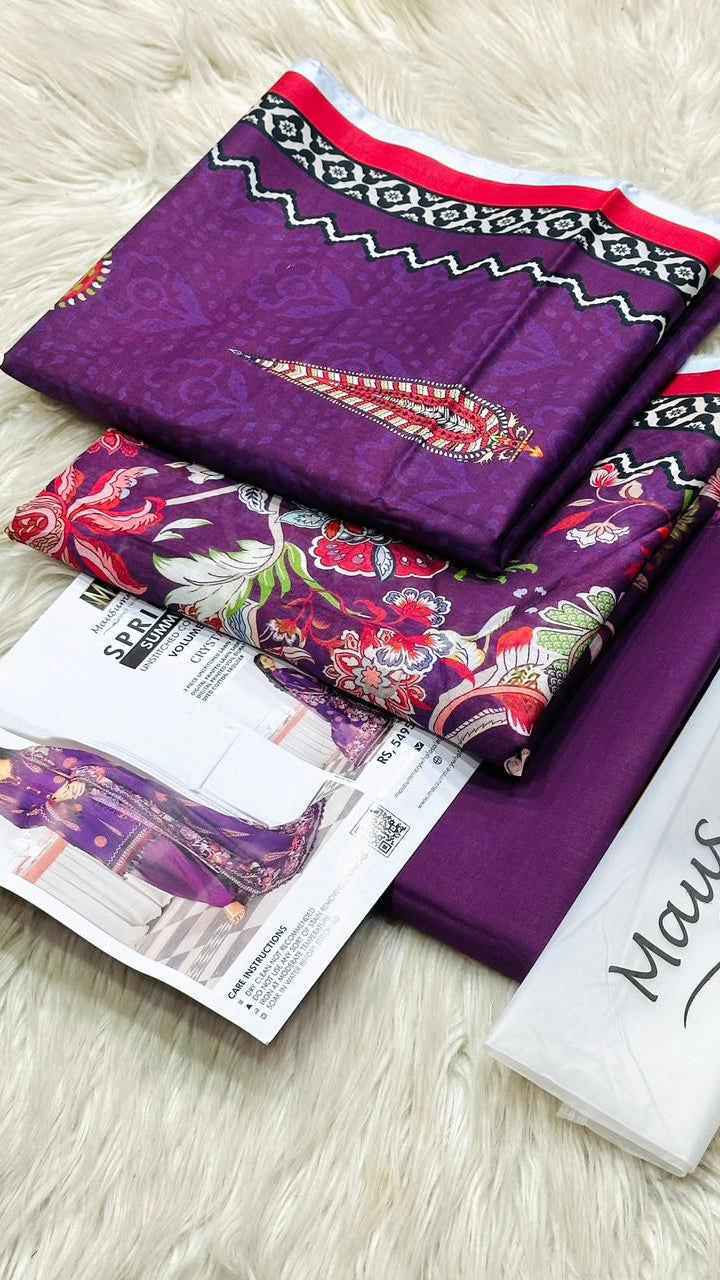 Mausammry Lawn 3PC Printed Suit with Voil Dupatta – Unstitched Summer Collection - Women's Fashion available at Ghar