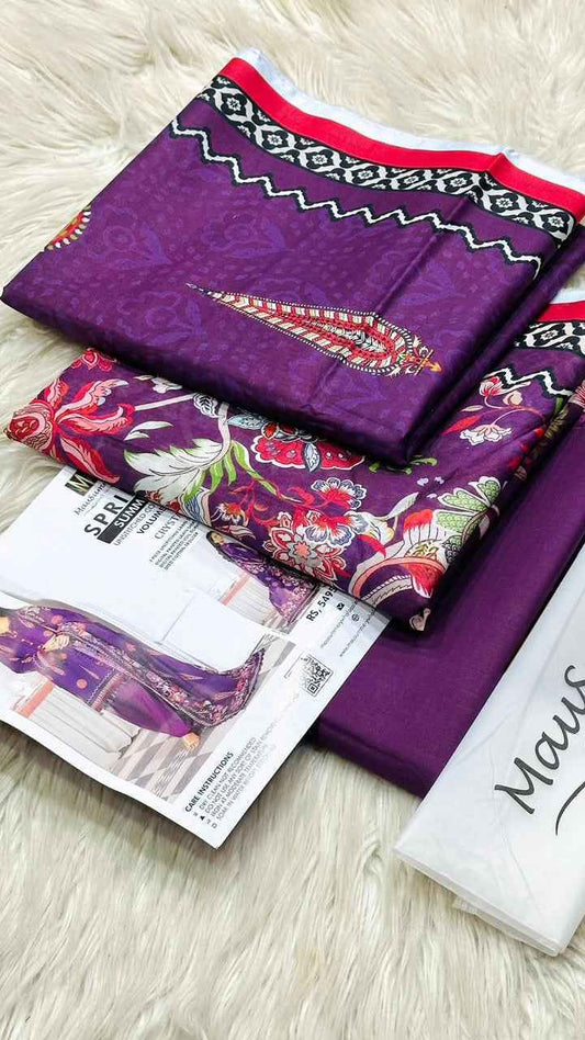 Mausammry Lawn 3PC Printed Suit with Voil Dupatta – Unstitched Summer Collection - Women's Fashion available at Ghar
